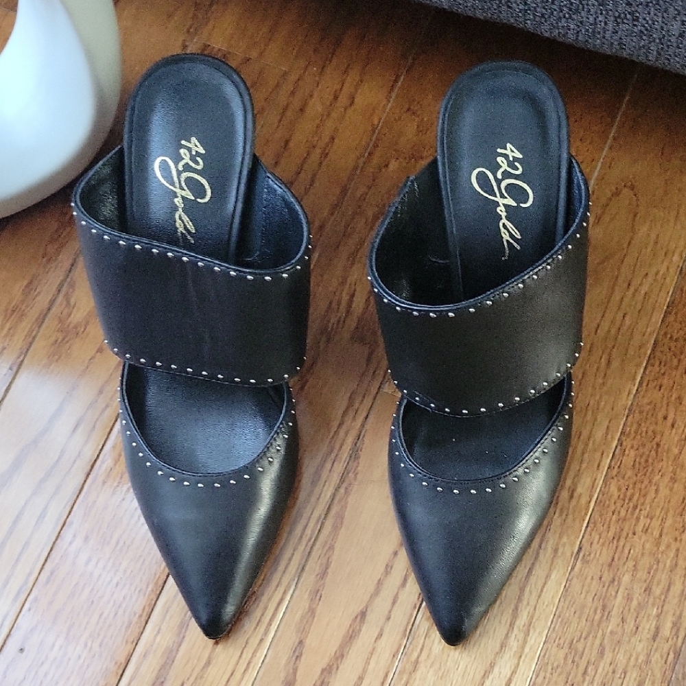 42 GOLD Black Studded Women's Mules